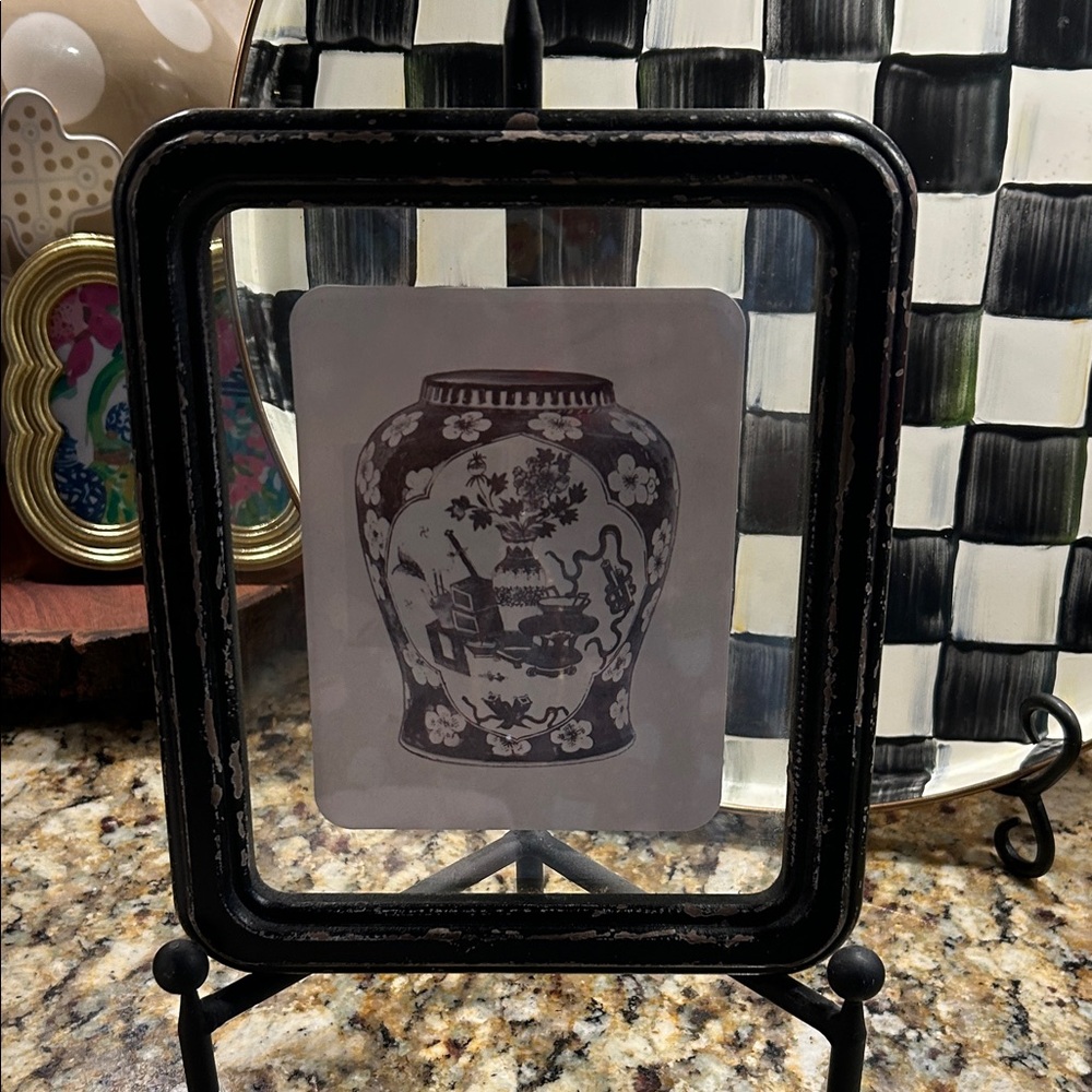 Black Frame with Black and White Ginger Jar Print.